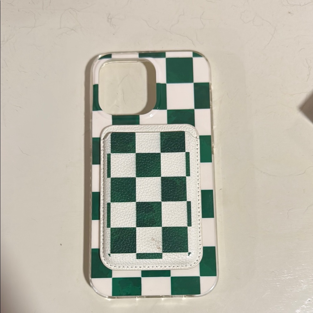 Green and White Checkered Phone Case